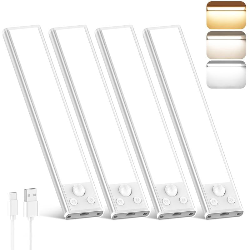 Closet Lights, 4 Pack LED Rechargeable under Cabinet Lighting Wireless, 3 Color Temps under Cabinet Lights, Dimmer Motion Sensor Light Indoor for Pantry, Kitchen, Bedroom, (3 Pcs)
