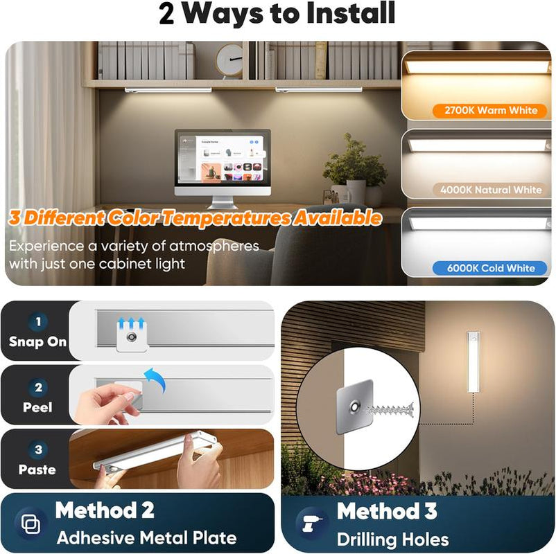 Closet Lights, 4 Pack LED Rechargeable under Cabinet Lighting Wireless, 3 Color Temps under Cabinet Lights, Dimmer Motion Sensor Light Indoor for Pantry, Kitchen, Bedroom, (3 Pcs)